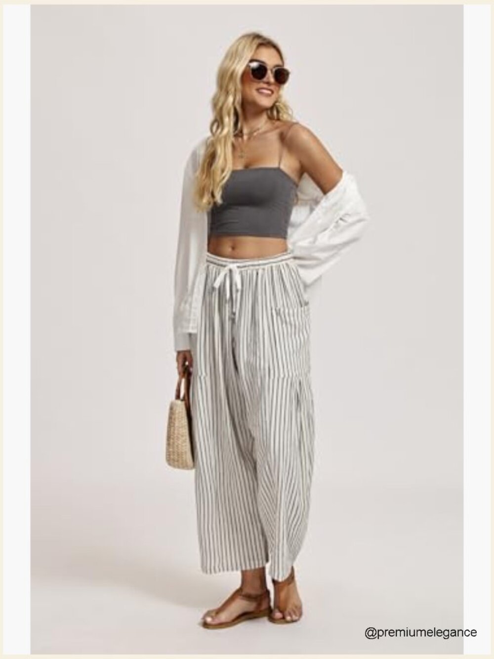 Wide Leg Linen Palazzo Pants with Pockets Summer Travel - Picture 6 of 7
